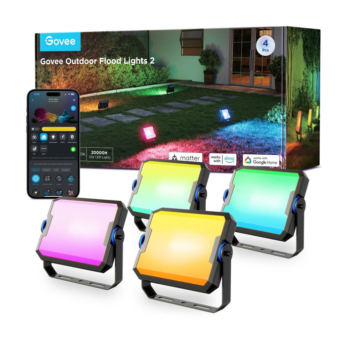Govee Focos LED para exteriores RGBWW, Pack de 4, Negro Govee Focos LED para exteriores RGBWW, Pack de 4, Negro