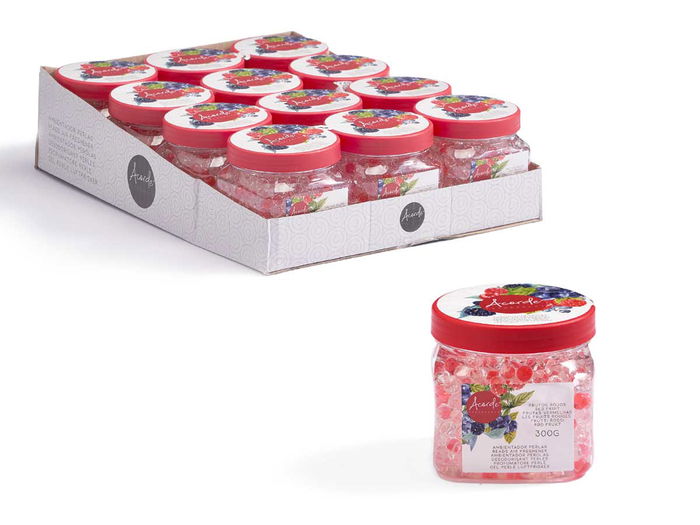 Acorde Ambientador en Gel Bolas Frutos Rojos 300 g, Dimensiones 8.5x8.5x8.5 cm, Color Rojo, Bandeja Expositora 27x36x9 cm (Set de 12)