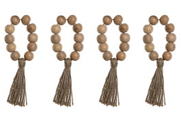DKD Home Decor Set de 4 Servilleteros de Acacia y Yute Bolas