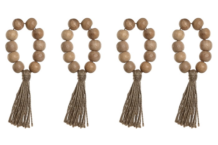 DKD Home Decor Set de 4 Servilleteros de Acacia y Yute Bolas DKD Home Decor Set de 4 Servilleteros de Acacia y Yute Bolas