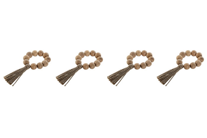 DKD Home Decor Set de 4 Servilleteros de Acacia y Yute Bolas DKD Home Decor Set de 4 Servilleteros de Acacia y Yute Bolas