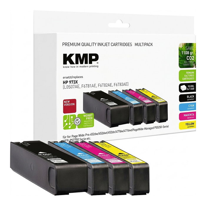 KMP Cartucho de Tóner Compatible HP 973X Multipack Negro, Cian, Magenta, Amarillo - 7000/10000 Páginas KMP Cartucho de Tóner Compatible HP 973X Multipack Negro, Cian, Magenta, Amarillo - 7000/10000 Páginas