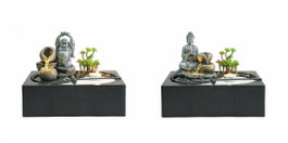 DKD Home Decor Fuente Oriental Buda Resina LED Negro Gris 2 Unidades 21 x 23 x 29 cm