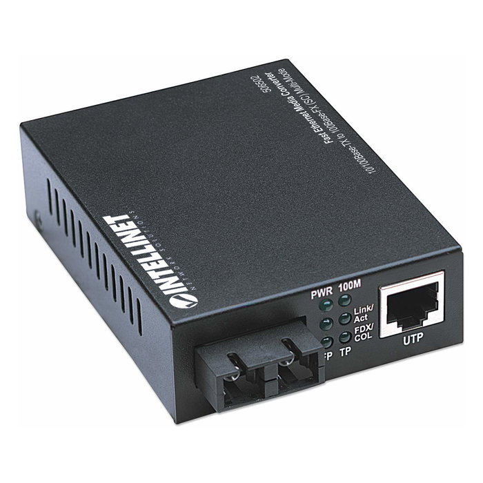 Intellinet Convertidor de Medios Fast Ethernet 10/100 FX/TX SC a RJ-45, 100 Mbit/s, 2000 m, Negro, Metal