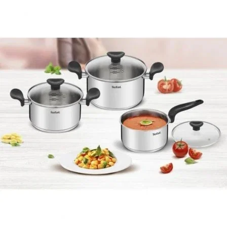 Tefal Batería de Cocina E308S674 | Cazo Ø16cm, Cacerolas Ø18cm y Ø20cm | Aluminio | Apta para Inducción y Horno