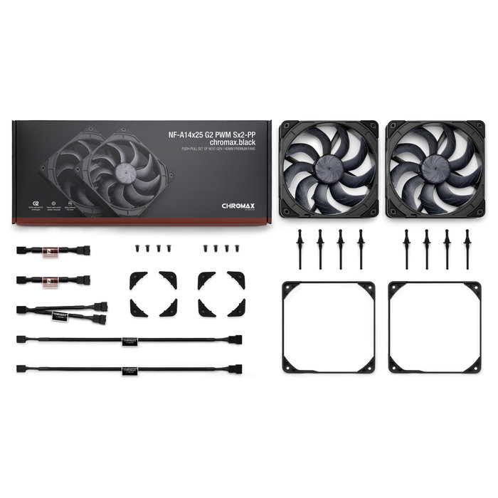 NOCTUA NF-A14x25 G2 PWM SX2-PP CHROMAX.BLACK Ventilador 140mm Negro 155.6 m³/h, 2 uds.