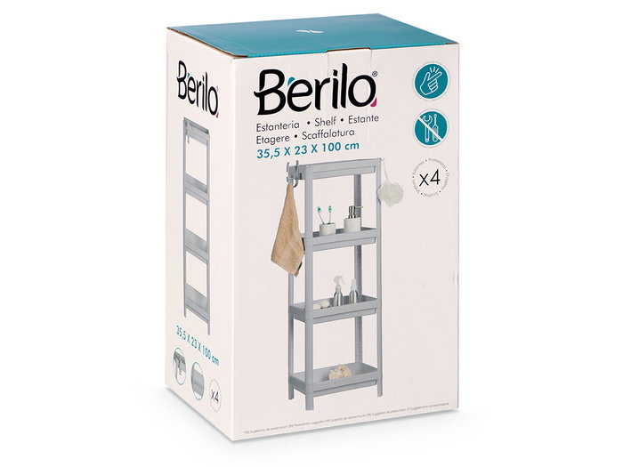 Berilo Estanteria Plastico Gris 4 Baldas 100 cm (Set de 6)