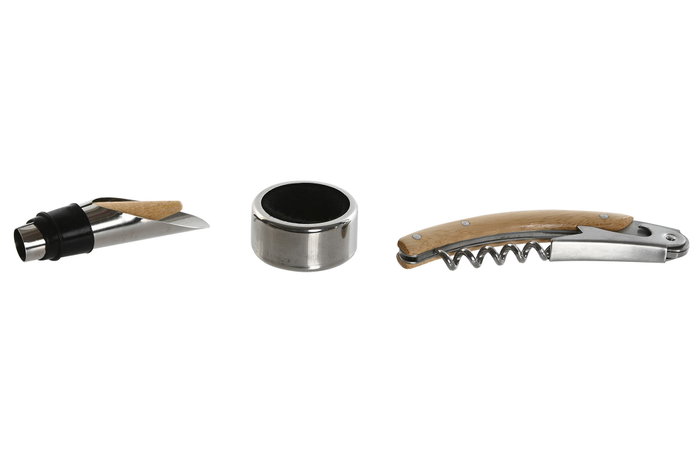 DKD Home Decor Set de Vino de 5 Piezas en Bambú e Inox Natural DKD Home Decor Set de Vino de 5 Piezas en Bambú e Inox Natural