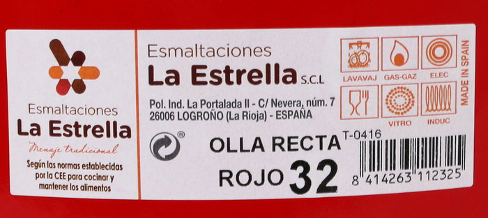 La Estrella Olla Recta con Tapa 32 cm Rojo (4 Unidades)