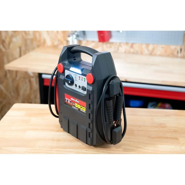 Mecafer Arrancador de batería MB 901 900A 12V 17Ah con 3 LED indicadores de carga y luz de emergencia Mecafer Arrancador de batería MB 901 900A 12V 17Ah con 3 LED indicadores de carga y luz de emergencia