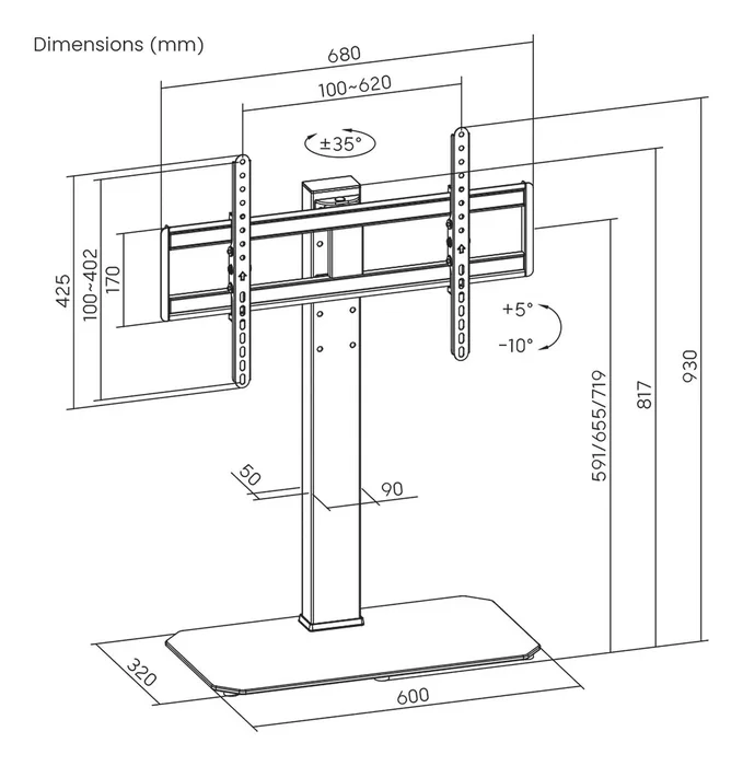 Aisens Soporte de Mesa DT86TS-291 para TV/Monitor de 43-86 pulgadas, 60kg, Negro