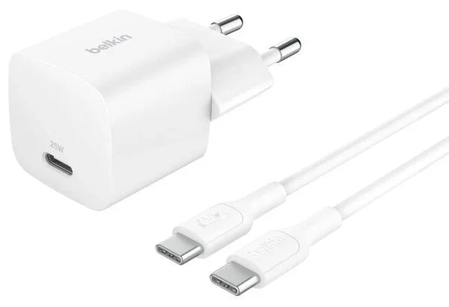 Belkin Cargador de Pared 25W USB-C con Cable USB-C a USB-C Blanco