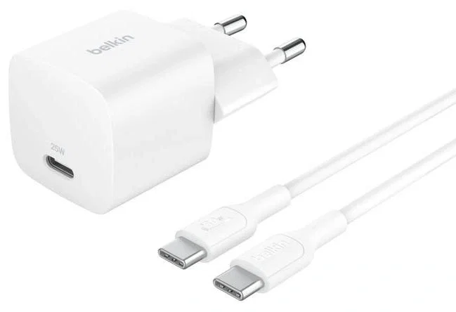 Belkin BoostCharge Cargador de Pared 25W USB-C con Cable USB-C a USB-C 1m Blanco