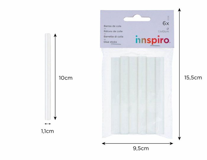 Innspiro Pack de 6 barras de silicona termofusible 1,1x10cm Innspiro Pack de 6 barras de silicona termofusible 1,1x10cm