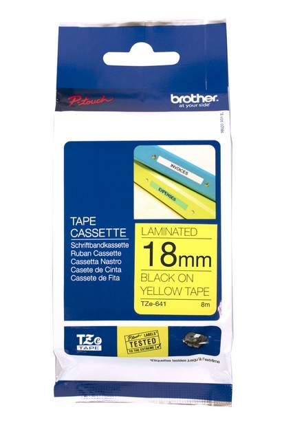 Brother TZe-641 Cinta Laminada 18mm Negro sobre Amarillo Brother TZe-641 Cinta Laminada 18mm Negro sobre Amarillo