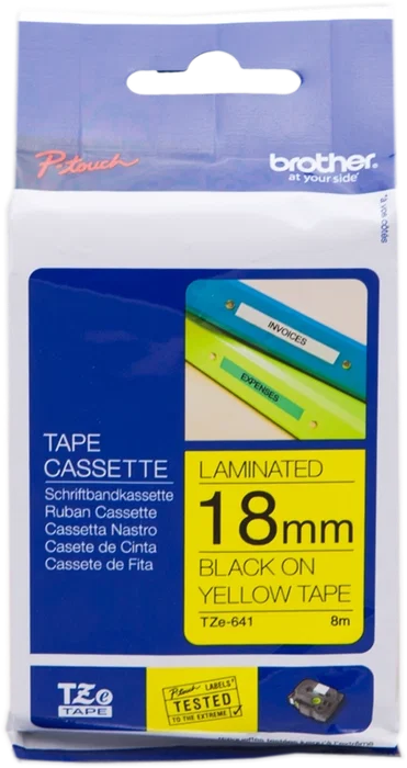 Brother TZe-641 Cinta Laminada 18mm Negro sobre Amarillo