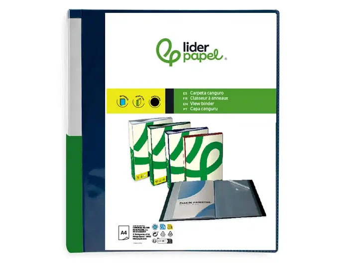 Liderpapel Carpeta de 60 fundas tipo canguro azul translúcido DIN A4