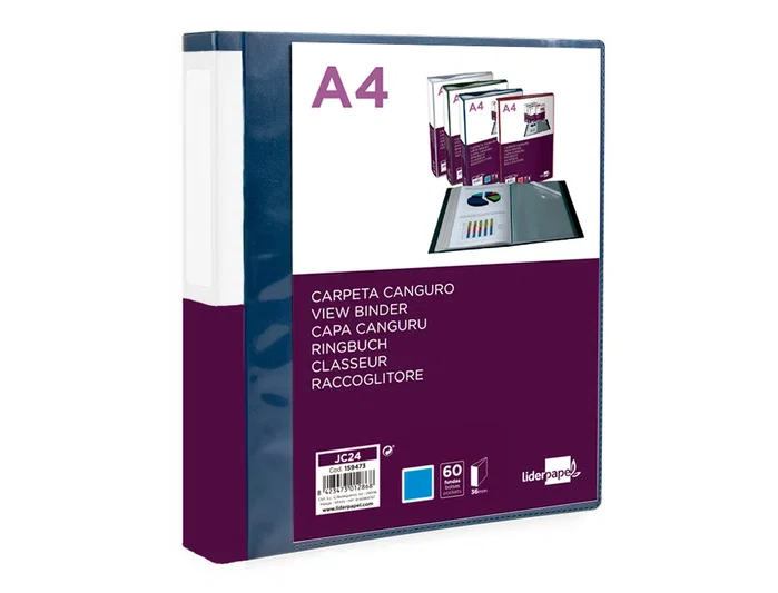Liderpapel Carpeta con 60 fundas tipo canguro, DIN A4, azul translúcido