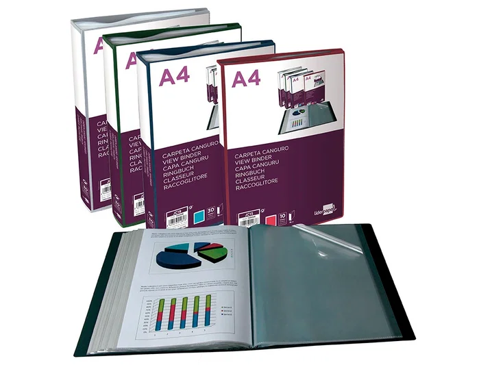 Liderpapel Carpeta con 60 fundas tipo canguro, DIN A4, azul translúcido