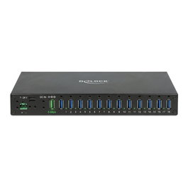 DeLOCK Industrie Hub con 16 puertos USB Tipo-A de 5 Gbps, protección ESD de 8 kV y montaje en carril DIN