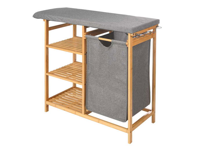 Kipit Planchero Bambú y Tela Gris con Cajones 89 x 12.5 x 34 cm