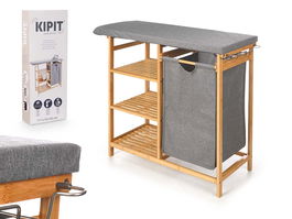 Kipit Planchero Bambú y Tela Gris con Cajones 89 x 12.5 x 34 cm