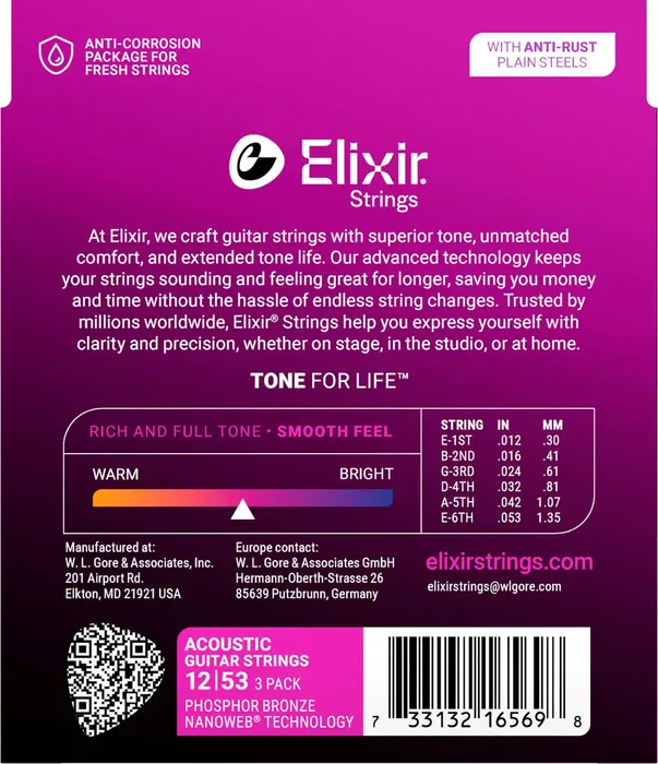 Pack 3 - Juegos Acústica Nanoweb Phosphor/Bz Custom  Light 12-53 Elixir