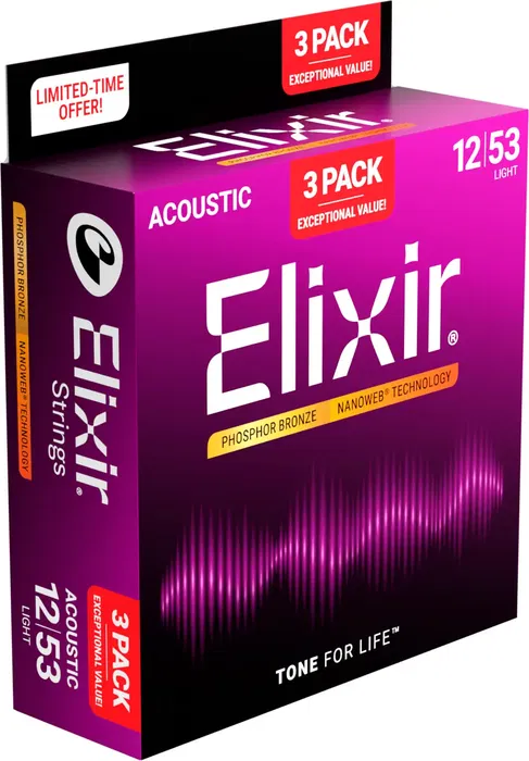 Pack 3 - Juegos Acústica Nanoweb Phosphor/Bz Custom  Light 12-53 Elixir