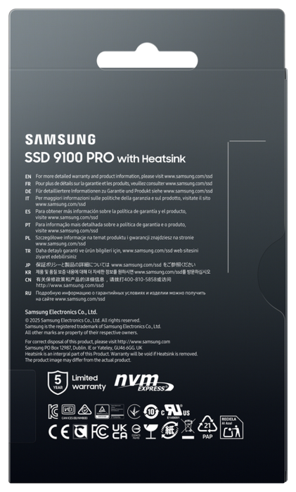 Samsung 9100 PRO Heatsink 1 TB M.2 NVMe PCIe 5.0 Samsung 9100 PRO Heatsink 1 TB M.2 NVMe PCIe 5.0