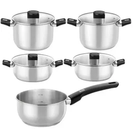 Monix Pack Batería de Cocina Elite M240002: Cazo 14cm, Ollas 20 y 24cm, Cacerolas 20 y 24cm, Acero Inoxidable, Apta Inducción