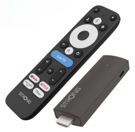 Strong LEAP-UNA+ FHD Google TV Stick con Android 14, Escalado por IA y HDR10+, Mando a Distancia Bluetooth Incluido - Negro