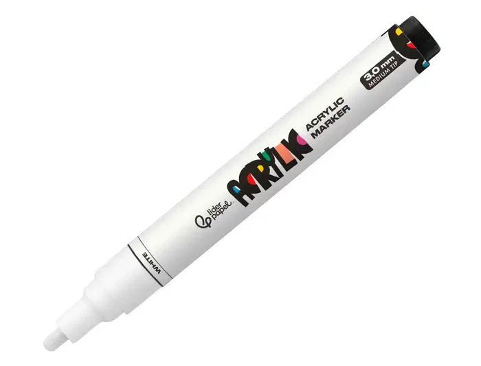 Liderpapel Rotulador Acrilico Base Agua Todo Tipo de Superficie Punta Redonda 3 mm Blanco Liderpapel Rotulador Acrilico Base Agua Todo Tipo de Superficie Punta Redonda 3 mm Blanco