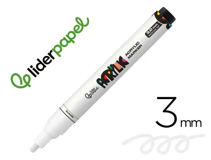 Liderpapel Rotulador Acrilico Base Agua Todo Tipo de Superficie Punta Redonda 3 mm Blanco Liderpapel Rotulador Acrilico Base Agua Todo Tipo de Superficie Punta Redonda 3 mm Blanco