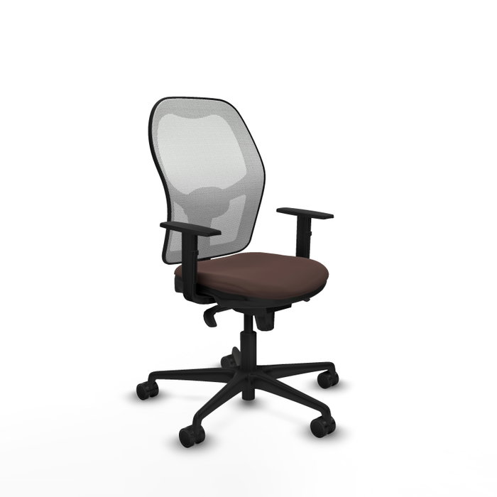 Silla de oficina Jorquera con mecanismo Sincro tapizada con Similpiel color Marrón oscuro y malla color Blanco. Equipada con lumbar 1D, Brazos 1D y Ruedas 65mm nailon Silla de oficina Jorquera con mecanismo Sincro tapizada con Similpiel color Marrón oscuro y malla color Blanco. Equipada con lumbar 1D, Brazos 1D y Ruedas 65mm nailon