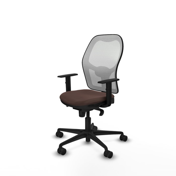 Silla de oficina Jorquera con mecanismo Sincro tapizada con Similpiel color Marrón oscuro y malla color Blanco. Equipada con lumbar 1D, Brazos 1D y Ruedas 65mm nailon Silla de oficina Jorquera con mecanismo Sincro tapizada con Similpiel color Marrón oscuro y malla color Blanco. Equipada con lumbar 1D, Brazos 1D y Ruedas 65mm nailon