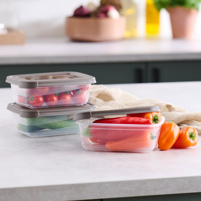 Day - Juego de 3 Fiambreras Herméticas de 600 ml, Aptas para Alimentos, Apilables y Lavavajillas, Colores: Beige, Taupe, Negro