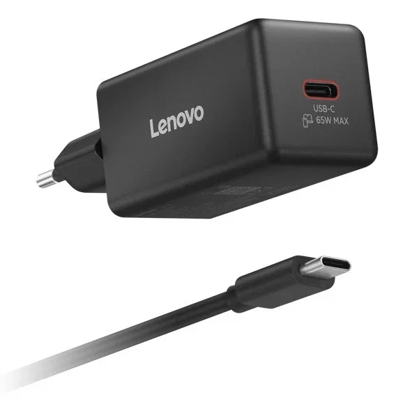 Lenovo 40AW65WBEU Cargador USB-C de 65 W Negro Universal con 1 Puerto USB-C de Corriente Alterna Interna de 2 Piezas