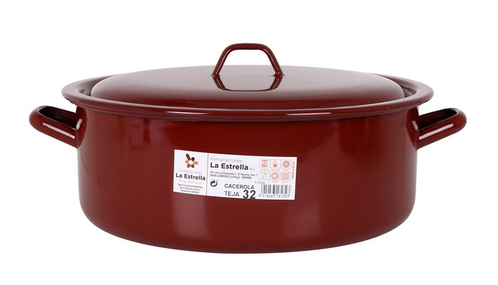 La Estrella Cacerola Esmaltada con Tapa 32 cm - 10 L Colección Teja (4 Unidades)
