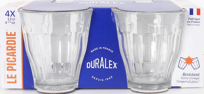 Duralex Set 4 Vasos Picardie Transparente 130 cc Ø 6.9 x 7.2 cm Vidrio Templado (12 Cajas)