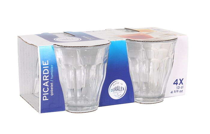 Duralex Set 4 Vasos Picardie Transparente 130 cc Ø 6.9 x 7.2 cm Vidrio Templado (12 Cajas)