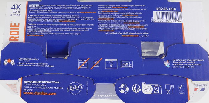 Duralex Set 4 Vasos Picardie Transparente 130 cc Ø 6.9 x 7.2 cm Vidrio Templado (12 Cajas)