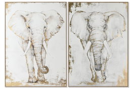 DKD Home Decor Cuadro de Elefante en Lienzo, Set de 2, 100x140 cm