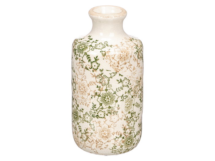 Giftdecor Jarrón Nonna Botella Verde Beige Blanco Cerámica, 27 cm alto, 13 cm ancho, 13 cm largo (Set de 6)