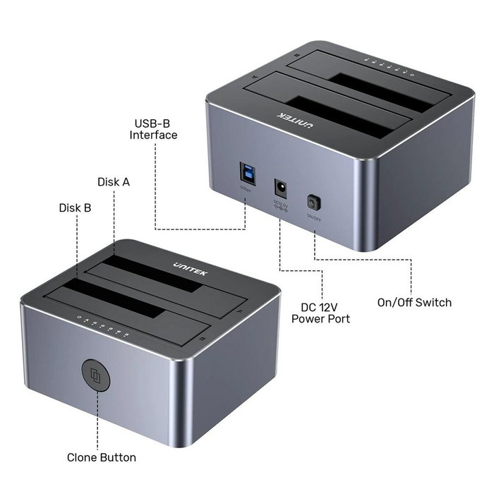 Unitek y-3026gy01-eu base de conexión para disco duro usb 3.2 gen 1 (3.1 gen 1) type-b gris