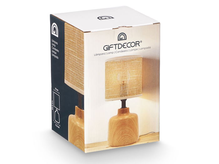 GIFTDECOR Lámpara Sobremesa Efecto Madera Redonda Marrón 14x20x14cm (Set de 12)