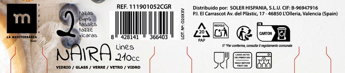 La Mediterranea Set 2 Tazas Café con Leche Lines Naira 21 cl (36 Cajas) La Mediterranea Set 2 Tazas Café con Leche Lines Naira 21 cl (36 Cajas)