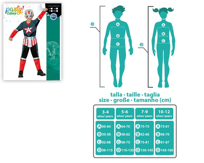 Disfraz de Carnaval Niños 7-9 Años - Traje de Superhéroe Cómic Capitán Completo (4 Piezas: Pantalón, Camiseta, Cinturón, Pañuelo y Careta)