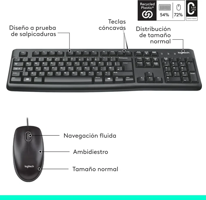 Logitech MK120 Combo de Teclado y Ratón USB Negro