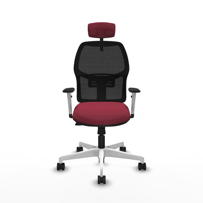 Modelo Alfera La mejor silla de oficina con soporte lumbar regulable, respaldo fijo y brazos blancos para un uso óptimo de hasta 120 Kg
