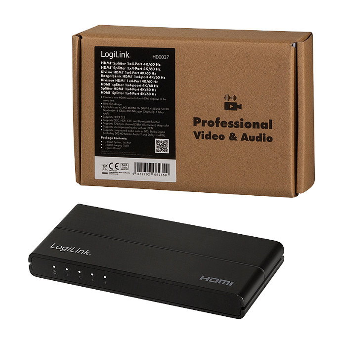 LogiLink HDMI splitter 1x4-Port 4K/60 Hz